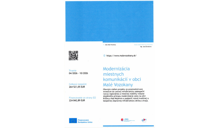 Modernizácia miestnych komunikácii v obci Malé Vozokany