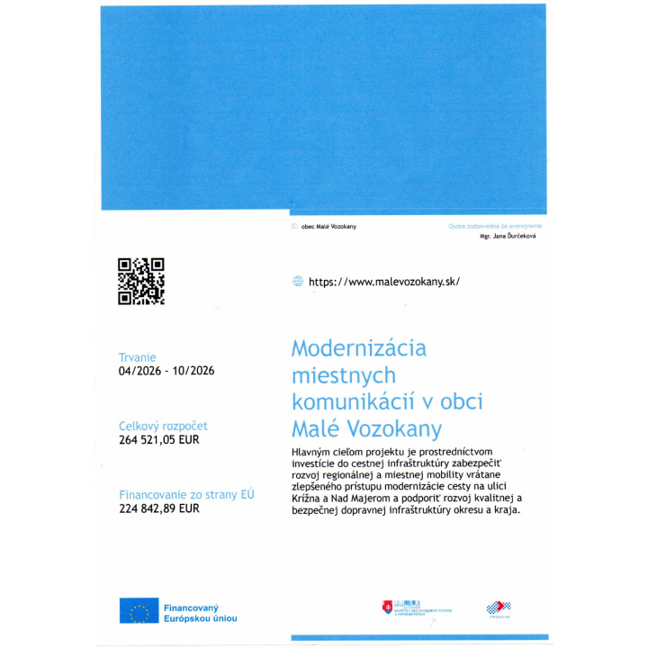 Modernizácia miestnych komunikácii v obci Malé Vozokany