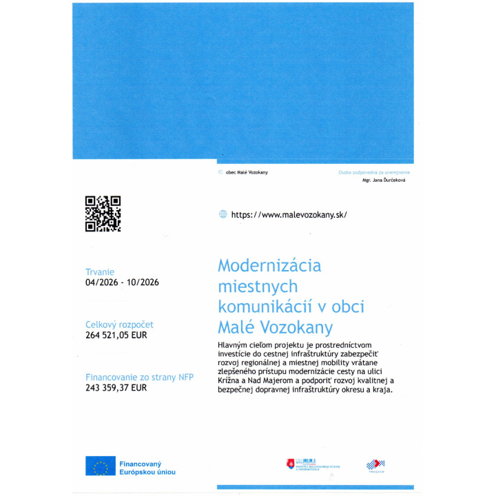 Modernizácia miestnych komunikácii v obci Malé Vozokany